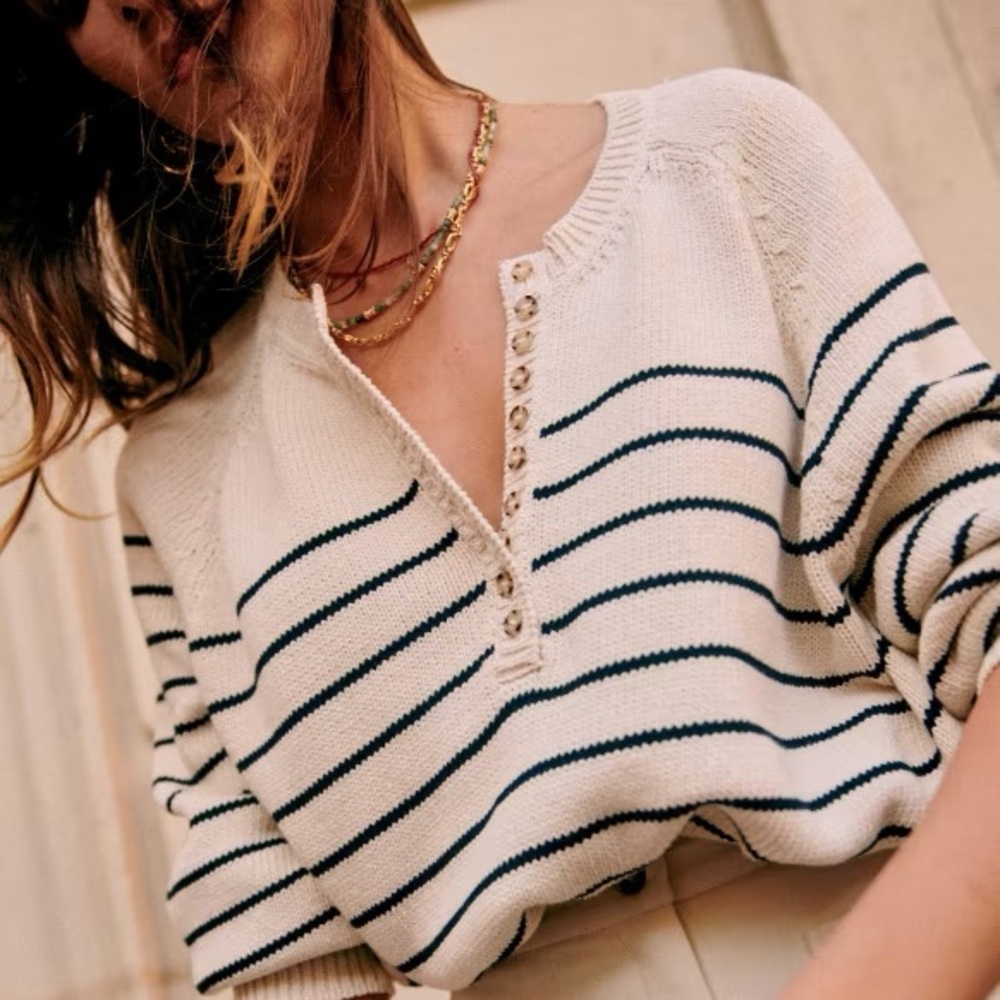 Sezane Léontine Jumper in Ecru/Navy, Size S